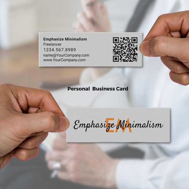 Minimalistisk Enkla Orange Initialer Grå Mini Visitkort (Emphasize Minimalism Simple Orange Initials Gray Mini Business Card)