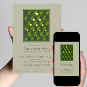 Minimalistisk Escher-inspirerad grön julfest Inbjudningar