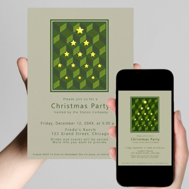 Minimalistisk Escher-inspirerad grön julfest Inbjudningar (Skapare uppladdad)