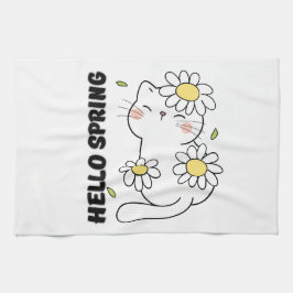 Minimalistisk estetik Hej vår katt & tusenskönor Kökshandduk