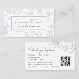Minimalistisk estetisk Blommigt Lineart Soft Blue Visitkort