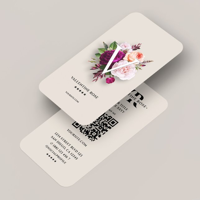 Minimalistisk estetisk blomsterbukett Initialer Sa Visitkort (Minimal Aesthetic Floral Bouquet Initials Sand Business Card
)
