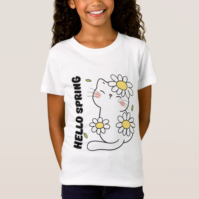 Minimalistisk estetisk Hello Spring Katt & Tusensk T Shirt (Framsida)