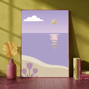 Minimalistisk estetisk lila strand solnedgång land poster