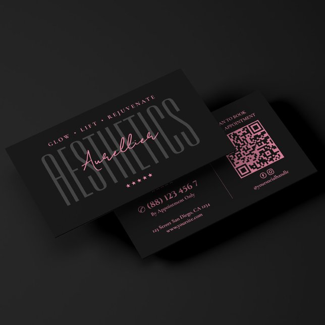 Minimalistisk estetisk rosa svart estetiker  visitkort (Minimal Aesthetic Pink Black Esthetician Business Card
)