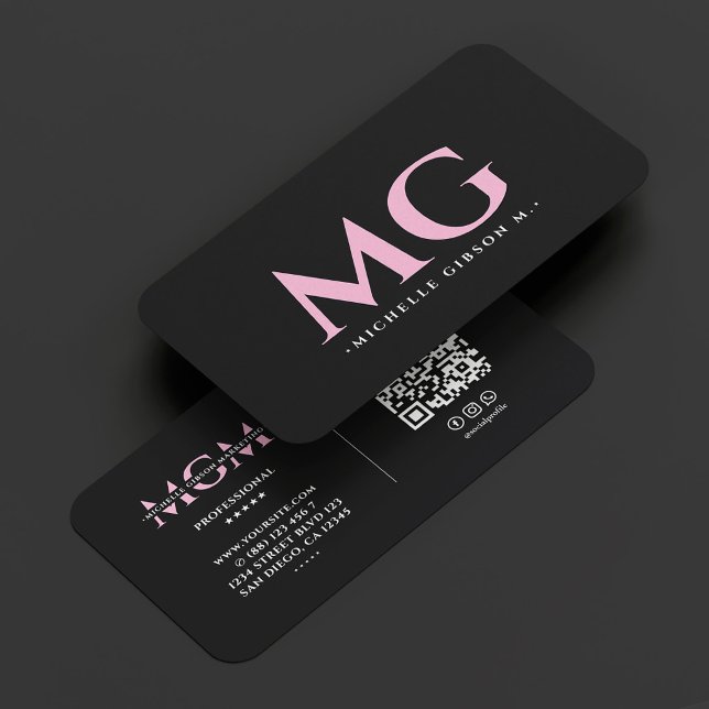 Minimalistisk estetisk skönhet Initialer Rosa Svar Visitkort (Professional Contractor Construction Yellow Black Business Card
)