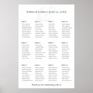 Minimalistisk et-tecken-bröllop 12 Bordplan Poster