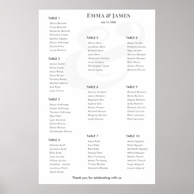 Minimalistisk et-tecken bröllop | Sittplatsschema  Poster (Framsidan)