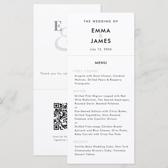 Minimalistisk et-tecken-hälsning | QR-kod | Elegan Meny (Fram/baksida)