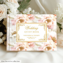 Minimalistisk eterisk pastel rosa bröllop gäst bok