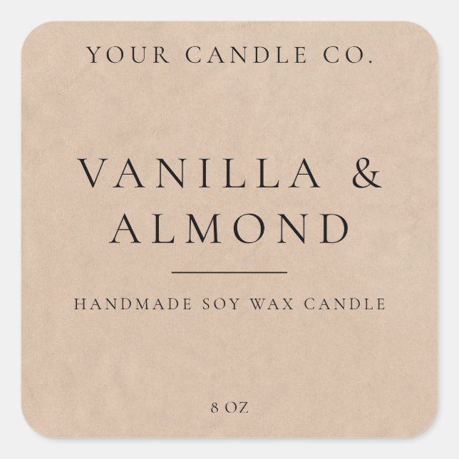 Minimalistisk etikett på Rustic Kraft Candle (Framsida)