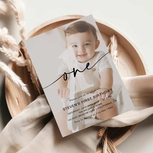 Minimalistisk ett foto första födelsedag inbjudningar (Skapare uppladdad)