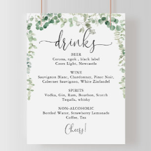 Minimalistisk Eucalyptus Bröllopsdrycker Meny Skyl Poster