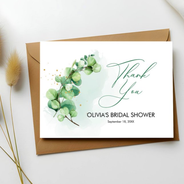 Minimalistisk Eucalyptus Bröllopsdusch Tackkort Tack Kort (Minimalist Eucalyptus Bridal Shower Thank You Card, Eucalyptus Wedding, Digital Thank You)