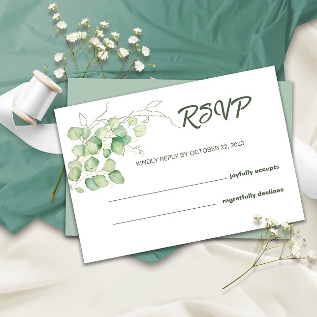 Minimalistisk Eucalyptus RSVP Bröllopskort OSA Kort (Skapare uppladdad)