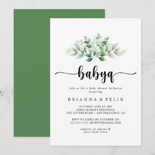 Minimalistisk eukalyptus BabyQ Baby Shower Barbecu Inbjudningar