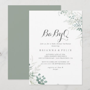 Minimalistisk eukalyptus BabyQ Baby Shower Barbecu Inbjudningar