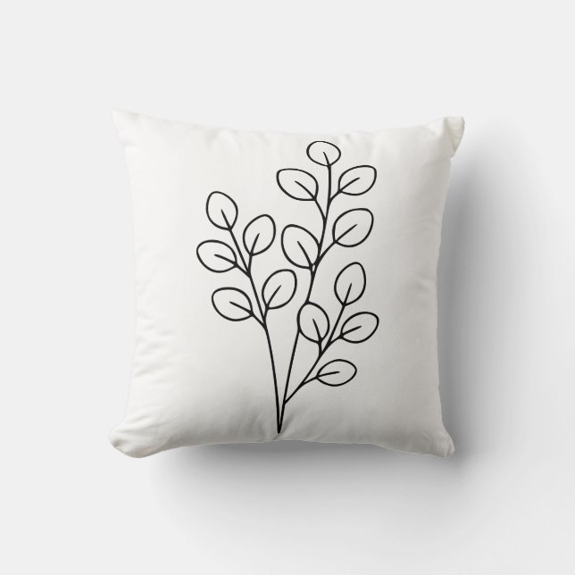 Minimalistisk eukalyptus botanisk linjekonst kudde (Framsida)