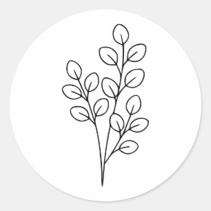 Minimalistisk eukalyptus botanisk linjekonst runt klistermärke