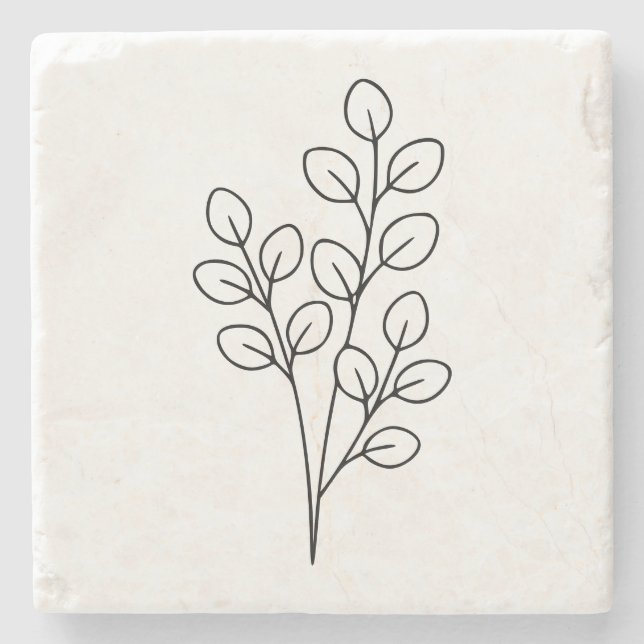 Minimalistisk eukalyptus botanisk linjekonst stenunderlägg (Framsidan)