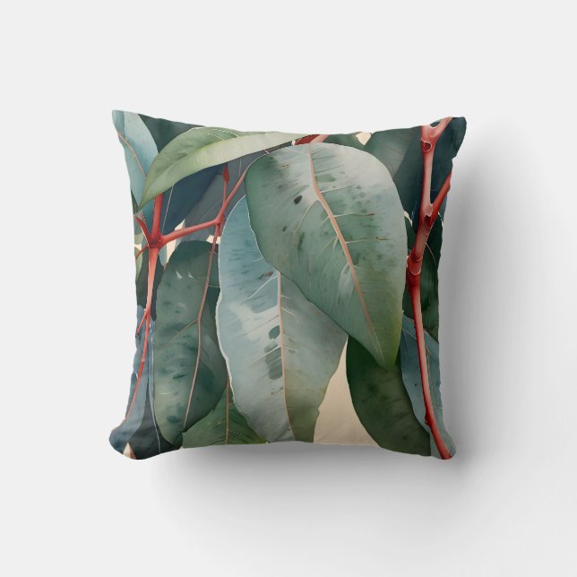 Minimalistisk eukalyptus botaniska konst kudde (Framsida)