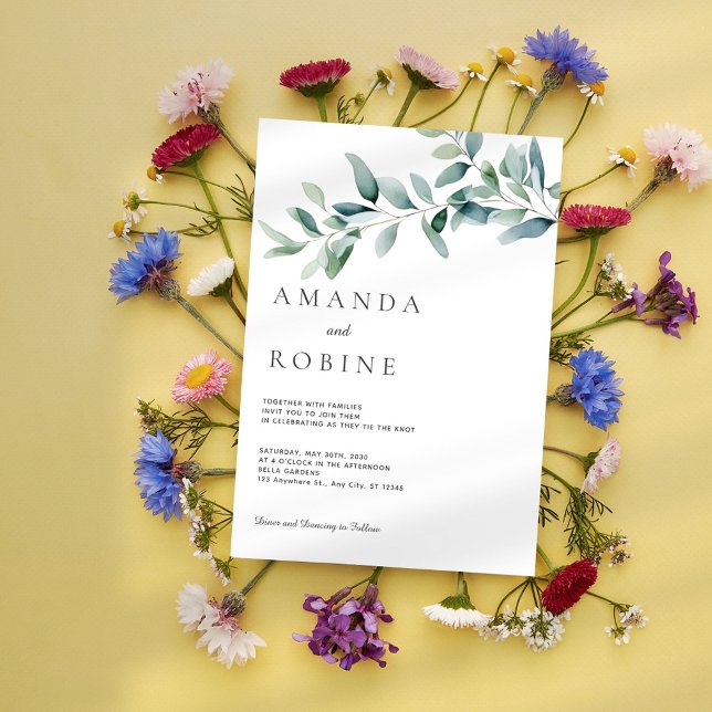 Minimalistisk eukalyptus Bröllop Inbjudningar (Skapare uppladdad)