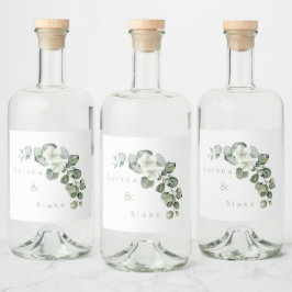 Minimalistisk eukalyptus Bröllop White Spritflaskor Etikett