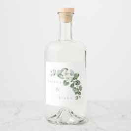 Minimalistisk eukalyptus Bröllop White Spritflaskor Etikett