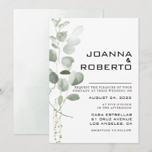 Minimalistisk eukalyptus Foliage Formal Bröllop Inbjudningar