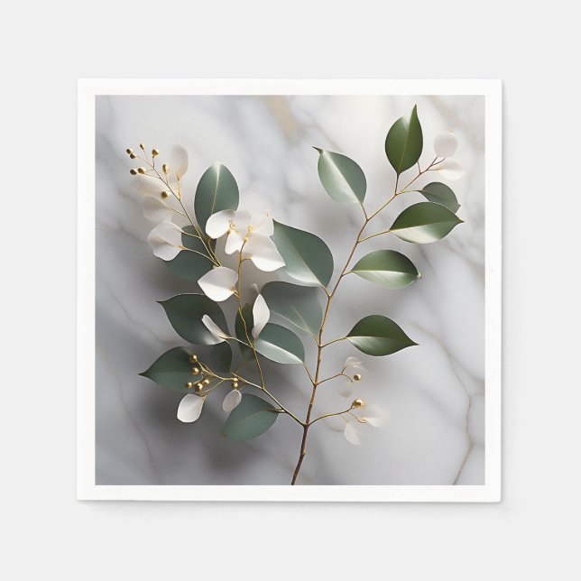 Minimalistisk eukalyptus Gren på marmor Pappersservett (Framsidan)