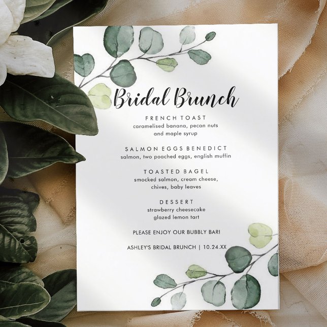 Minimalistisk eukalyptus Möhippa Brunch Menu Meny (Skapare uppladdad)