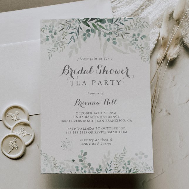 Minimalistisk eukalyptus Möhippa Tea Party Inbjudningar (Skapare uppladdad)