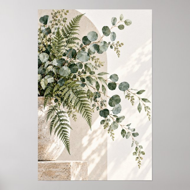 Minimalistisk eukalyptus- och ormbunksvalv Botanis Poster (Framsidan)
