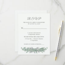 Minimalistisk Eukalyptus Salvia Grön Bröllops RSVP