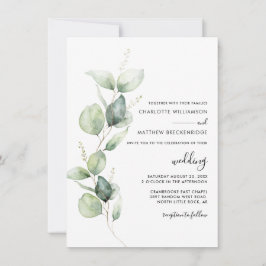 Minimalistisk eukalyptus-skript Bröllop Inbjudningar