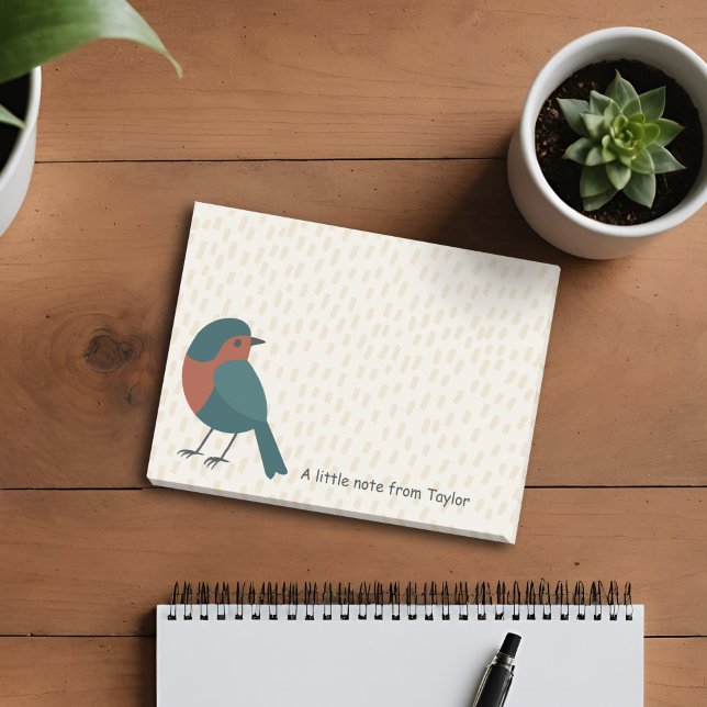 Minimalistisk europeisk Robin Cute Teal Bird Teckn Post-it Block (Personalized notepad with a minimalist robin design, a cheerful desk accent for bird lovers.)