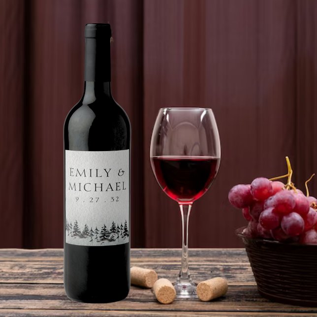 Minimalistisk Evergreen Mountain Grönt Slate Blue Vinflaska Etikett (Skapare uppladdad)