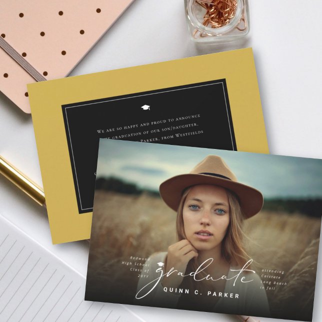 Minimalistisk examen Enkel examensmössa Foto Meddelande (Modern Minimalist Graduate Simple Graduation Cap Photo Announcement Card @ zazzle.com/color_therapy)
