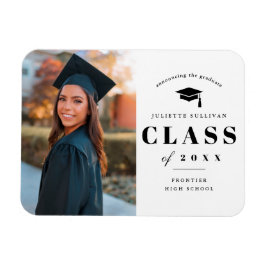 Minimalistisk examensannonsering med foto magnet