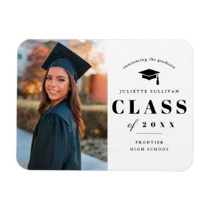Minimalistisk examensannonsering med foto magnet
