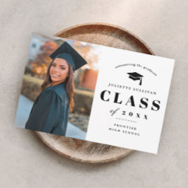 Minimalistisk examensannonsering med foto meddelande