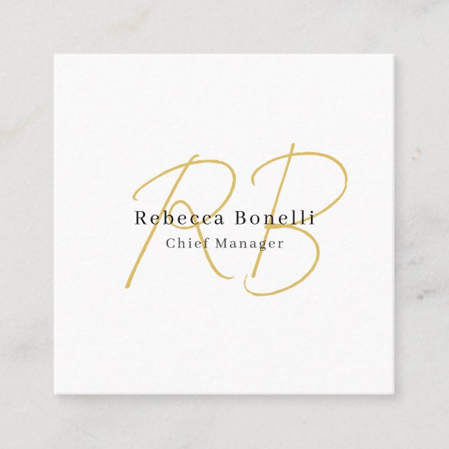 Minimalistisk exklusiv modern guld färg monogram fyrkantigt visitkort (Framsida)