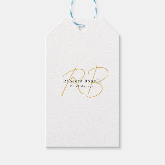 Minimalistisk exklusiv modern guld färg monogram presentetikett (Framsidan)