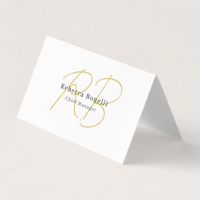 Minimalistisk Exklusiv Modern Guld Färg Monogram Visitkort (Framsida)