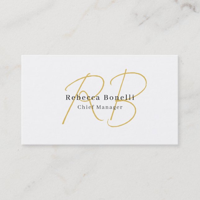 Minimalistisk exklusiv modern guld färg monogram visitkort (Framsida)