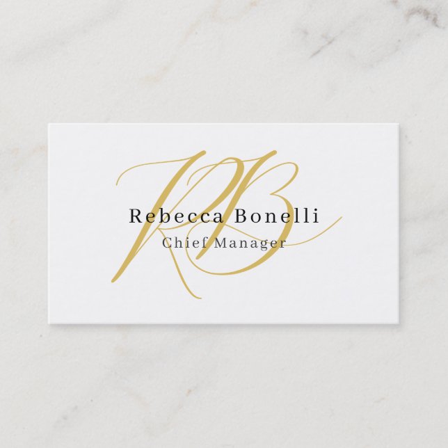 Minimalistisk Exklusiv Modern Guld Färg Monogram Visitkort (Framsida)