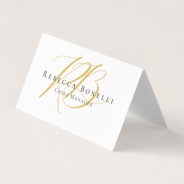 Minimalistisk exklusiv modern monogram i guld visitkort (Framsida)