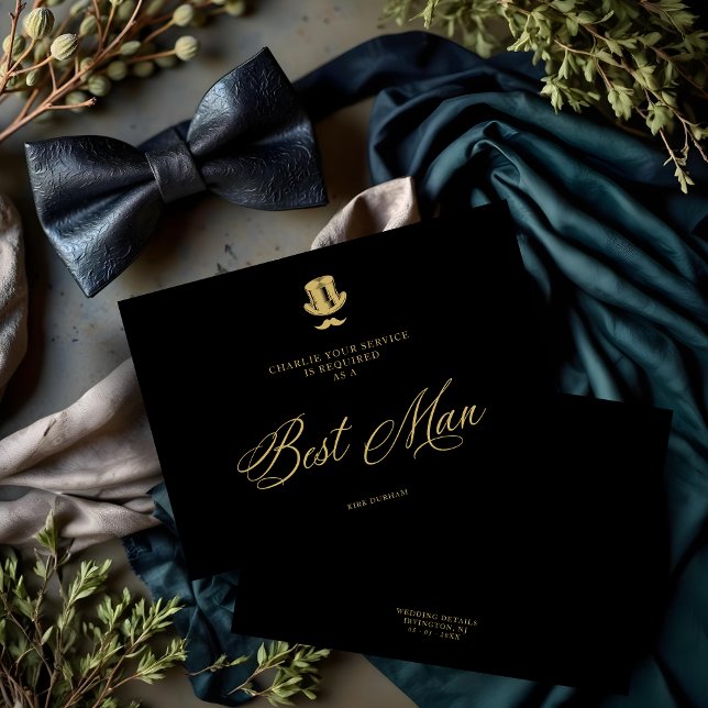 Minimalistisk Fake Golden Best Man Luxury Bröllop (Minimalist Fake Golden Best Man Luxury Wedding Proposal Card.)