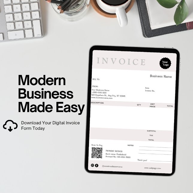 Minimalistisk fakturasäljvaruinleverans för mindre kort (invoice sales receipt small business modern minimalist client invoice logo service invoice, digital)