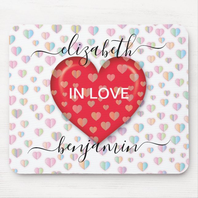 Minimalistisk Fall in Love-hjärta med hjärtprickar Musmatta (Framsidan)